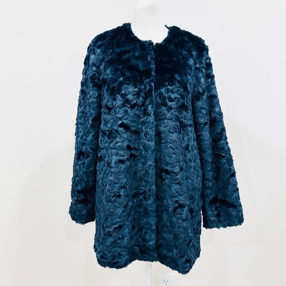 Sam‎ Edelman Navy Faux Teddy Fur Coat Lined Size S Style#L5S1417